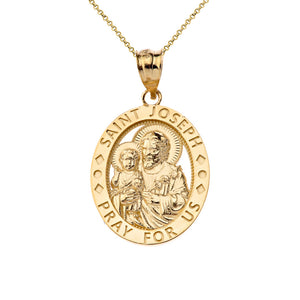Saint Joseph Pray For Us Oval Charm Pendant Necklace in Gold