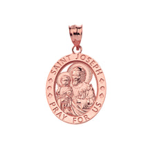 Load image into Gallery viewer, Saint Joseph Pray For Us Oval Charm Pendant Necklace in Gold