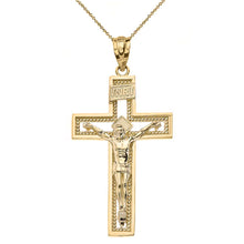 Load image into Gallery viewer, 10k Gold INRI Crucifix Cross Catholic Jesus Pendant Necklace 1.36&quot;
