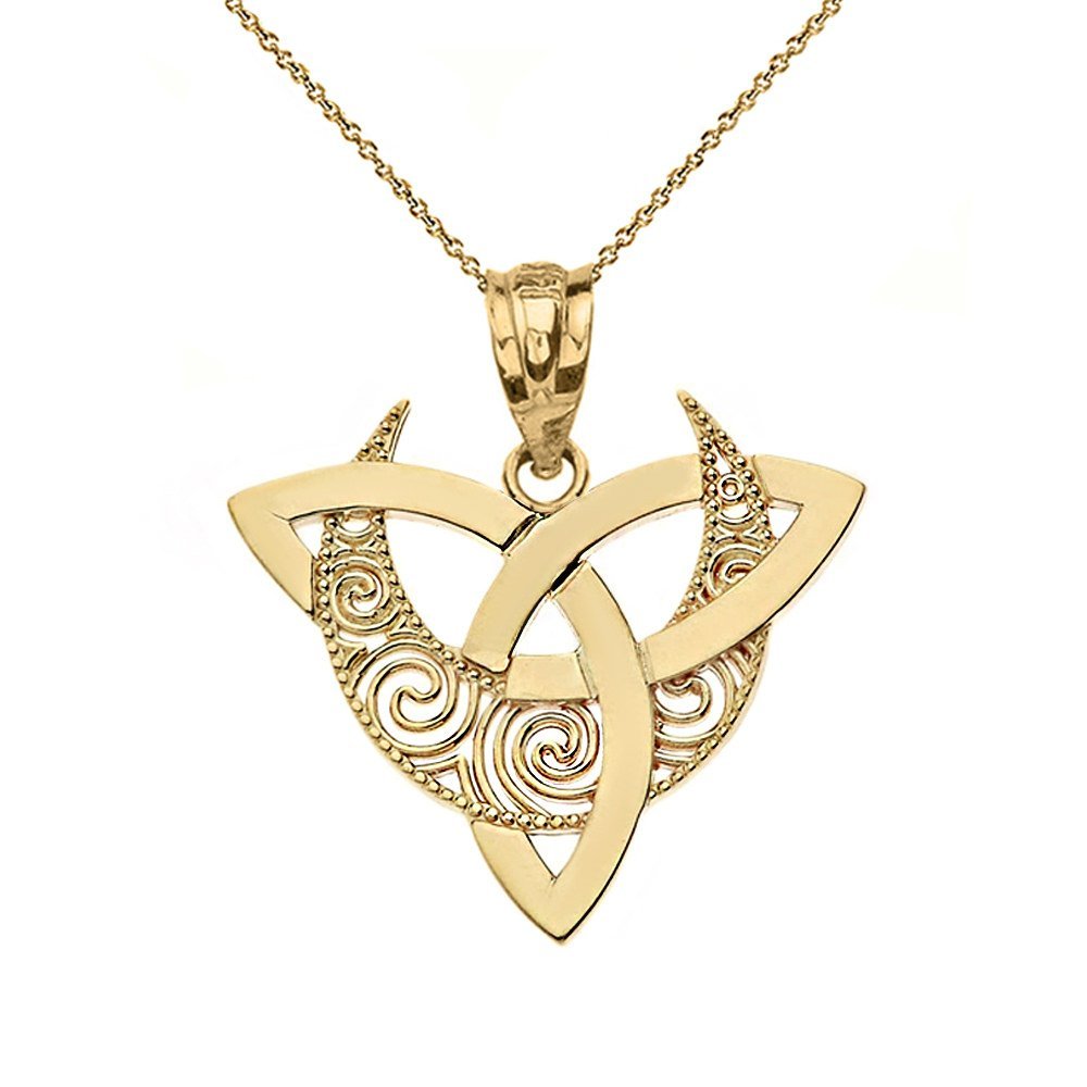 CaliRoseJewelry 14k Gold Crescent Moon Celtic Triquetra Trinity Knot  Pendant Necklace