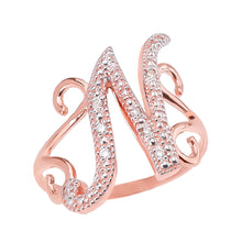 Load image into Gallery viewer, Modern Cursive Alphabet Diamond Initial Rings A-Z in Gold - solid gold, solid gold jewelry, handmade solid gold jewelry, handmade jewelry, handmade designer jewelry, solid gold handmade designer jewelry, chic jewelry, trendy jewelry, trending jewelry, jewelry that&#39;s trending, handmade chic jewelry, handmade trendy jewelry, mod-chic jewelry, handmade mod-chic jewelry, designer jewelry, chic designer jewelry, handmade designer