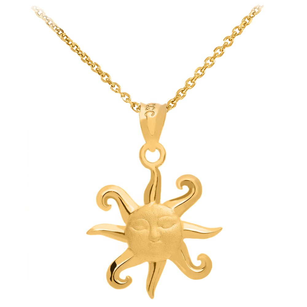 14K Yellow Gold shops Cute Smiling Sun Pendant Necklace