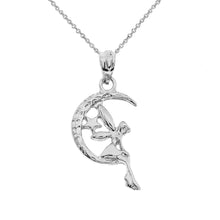 Load image into Gallery viewer, Tinkerbell Fairy Tale on The Moon Charm Pendant and Necklace in Sterling Silver