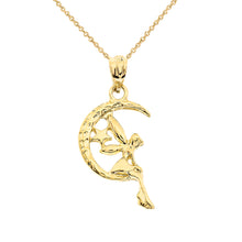 Load image into Gallery viewer, Tinkerbell Fairy Tale on The Moon Charm Pendant and Necklace in Gold