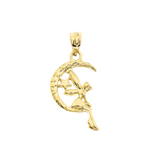 Load image into Gallery viewer, Tinkerbell Fairy Tale on The Moon Charm Pendant and Necklace in Gold