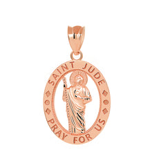 Load image into Gallery viewer, Saint Jude Pray for Us Oval Charm Pendant and Necklace in Gold