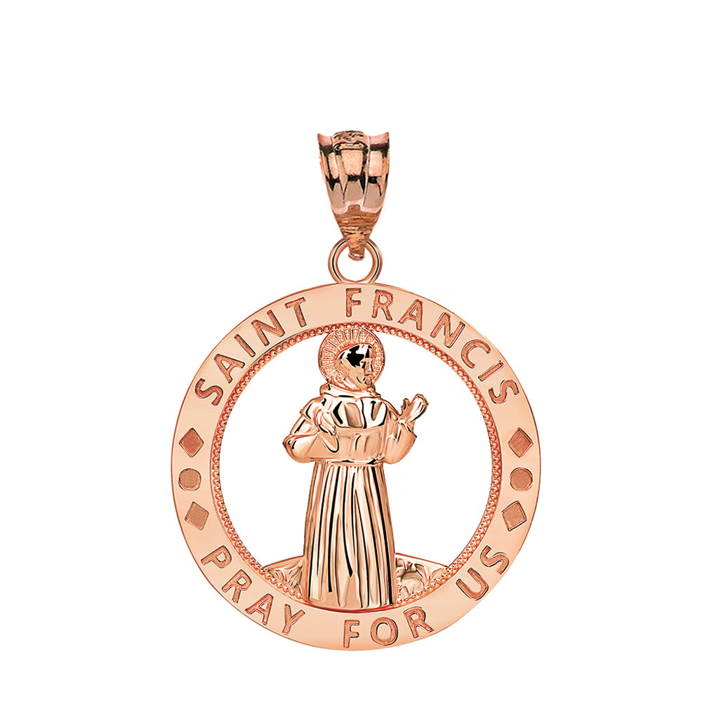 Saint Francis of Assisi Pray for Us Round Charm Pendant and Necklace i CaliRoseJewelry