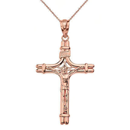 CaliRoseJewelry 10k Gold INRI Crucifix Jesus on the Cross Pendant