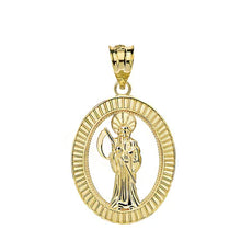 Load image into Gallery viewer, CaliRoseJewelry 10k Gold Santa Muerte Oval Charm Pendant Necklace