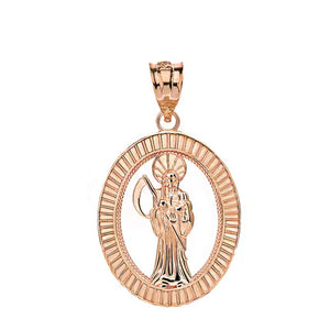 CaliRoseJewelry 10k Gold Santa Muerte Oval Charm Pendant Necklace