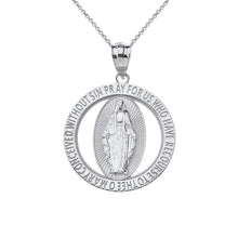 Load image into Gallery viewer, Saint Mary Pray Us Round Charm Pendant and Necklace in Sterling Silver