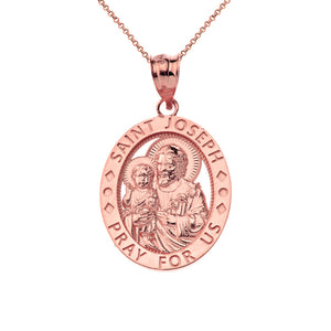 Saint Joseph Pray For Us Oval Charm Pendant Necklace in Gold