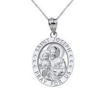 Load image into Gallery viewer, Saint Joseph Pray For Us Oval Charm Pendant Necklace in Sterling Silver
