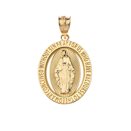 Saint Mary Pray For Us Oval Charm Pendant Necklace in Gold