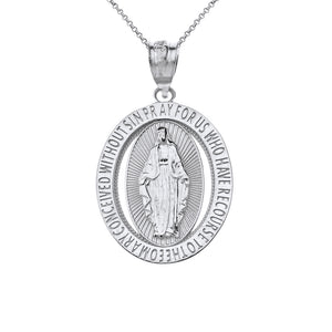Saint Mary Pray For Us Oval Charm Pendant Necklace in Gold