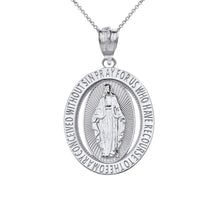 Load image into Gallery viewer, Saint Mary Pray Us Oval Charm Pendant and Necklace in Sterling Silver