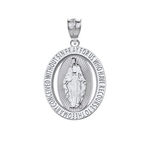 Saint Mary Pray For Us Oval Charm Pendant Necklace in Gold