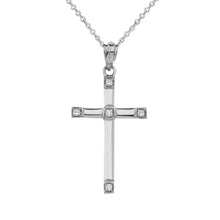 Load image into Gallery viewer, CaliRoseJewelry Sterling Silver Classy Elegant Diamond Simple Cross Charm Pendant Necklace