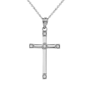 CaliRoseJewelry Sterling Silver Classy Elegant Diamond Simple Cross Charm Pendant Necklace