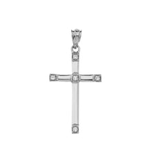Load image into Gallery viewer, CaliRoseJewelry Sterling Silver Classy Elegant Diamond Simple Cross Charm Pendant