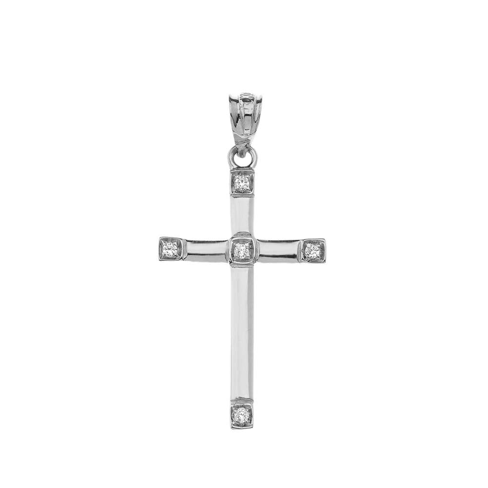 CaliRoseJewelry Sterling Silver Classy Elegant Diamond Simple Cross Charm Pendant