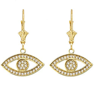 CaliRoseJewelry 14k Yellow Gold Evil Eye Cubic Zirconia Pendant Necklace and Earrings Set