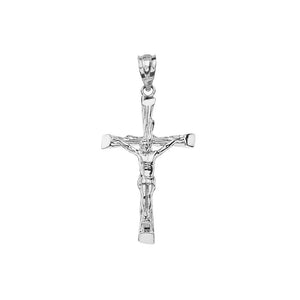 CaliRoseJewelry White Gold Jesus on The Cross Crucifix Textured Pendant