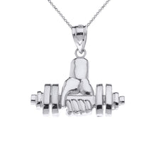 Load image into Gallery viewer, CaliRoseJewelry Sterling Silver Weightlifting Dumbell Barbell Fitness Gym Trainer Charm Pendant Necklace