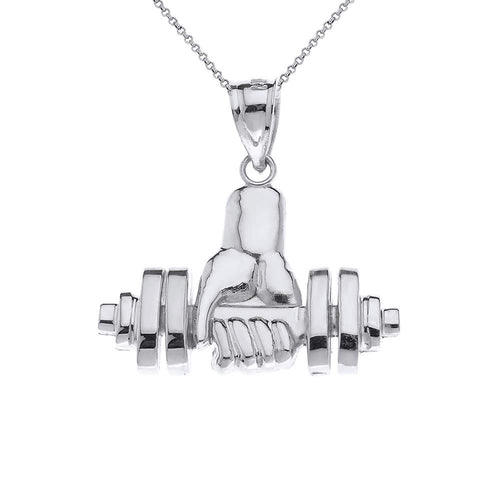 CaliRoseJewelry Sterling Silver Weightlifting Dumbell Barbell Fitness Gym Trainer Charm Pendant Necklace