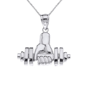 CaliRoseJewelry 14k Weightlifting Dumbell Barbell Fitness Gym Trainer Charm Pendant Necklace