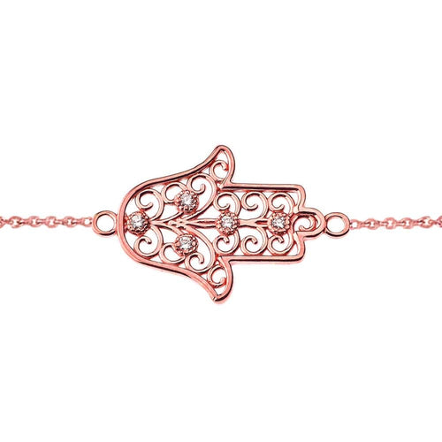CaliRoseJewelry 14k Gold Hamsa Hand Diamond Link Bracelet