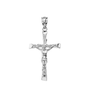 CaliRoseJewelry White Gold Jesus on The Cross Crucifix Textured Pendant