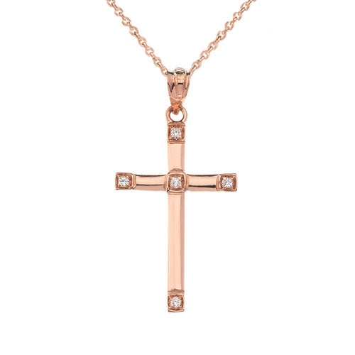 CaliRoseJewelry 14k Classy Elegant Diamond Simple Cross Charm Pendant Necklace