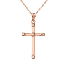 Load image into Gallery viewer, CaliRoseJewelry 10k Classy Elegant Diamond Simple Cross Charm Pendant Necklace