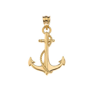 CaliRoseJewelry 10k Anchor Nautical Rope Sailor Navy Charm Pendant