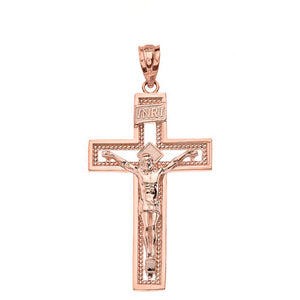 10k Gold INRI Crucifix Cross Catholic Jesus Pendant 1.36"