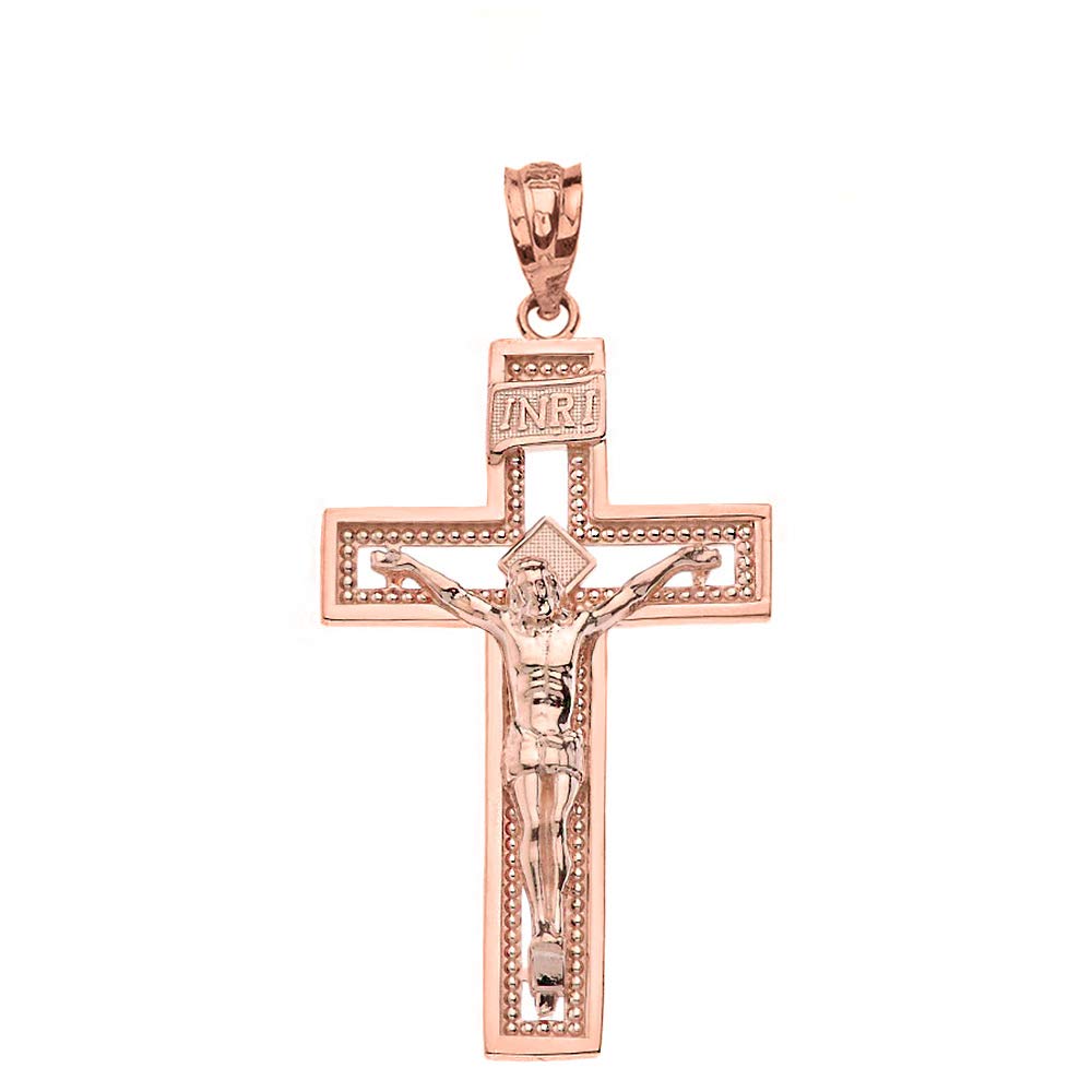 14k Gold INRI Crucifix Cross Catholic Jesus Pendant 1.36