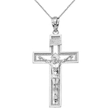 Load image into Gallery viewer, 14k White Gold INRI Crucifix Cross Catholic Jesus Pendant Necklace