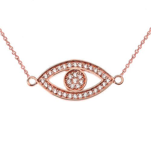 CaliRoseJewelry 14k Gold Sideways Evil Eye Cubic Zirconia Pendant Necklace