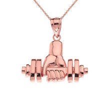 Load image into Gallery viewer, CaliRoseJewelry 10k Weightlifting Dumbell Barbell Fitness Gym Trainer Charm Pendant Necklace