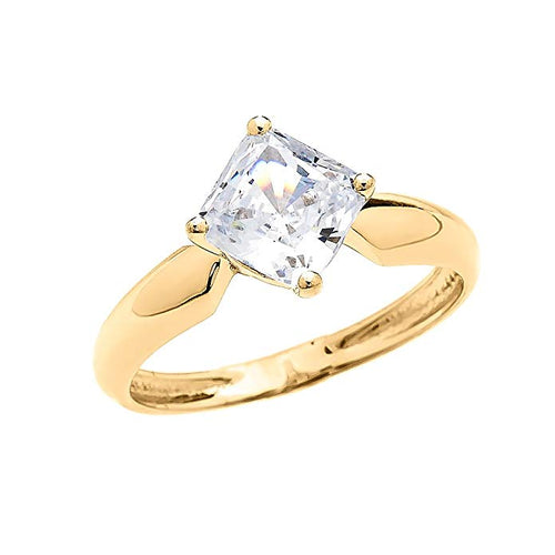 Gold Vintage Antique Princess Cut Engagement And Solitaire Proposal Ring with 2.5 Carat C.Z.