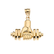 Load image into Gallery viewer, CaliRoseJewelry 10k Weightlifting Dumbell Barbell Fitness Gym Trainer Charm Pendant