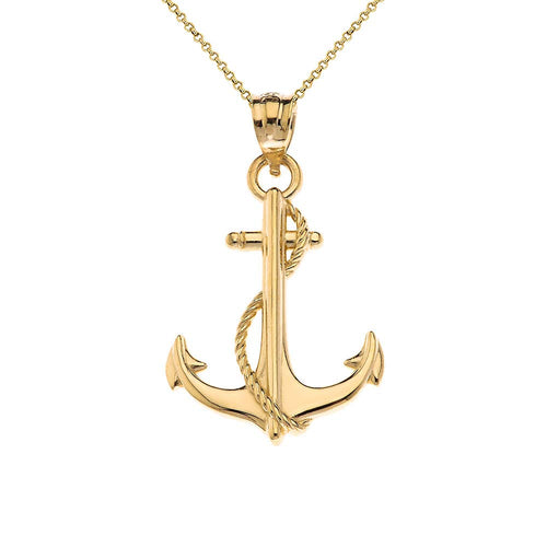 CaliRoseJewelry 10k Anchor Nautical Rope Sailor Navy Charm Pendant Necklace