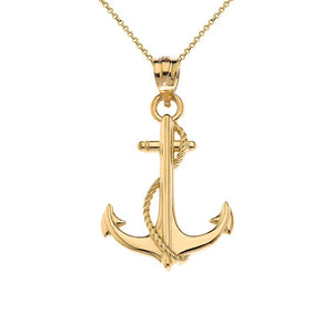CaliRoseJewelry 14k Anchor Nautical Rope Sailor Navy Charm Pendant Necklace