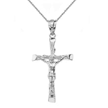 Load image into Gallery viewer, CaliRoseJewelry Sterling Silver Jesus on The Cross Crucifix Textured Pendant Necklace