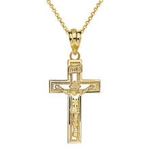 Load image into Gallery viewer, 14k Yellow Gold INRI Crucifix Cross Catholic Jesus Pendant Necklace