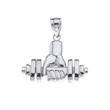 Load image into Gallery viewer, CaliRoseJewelry Sterling Silver Weightlifting Dumbell Barbell Fitness Gym Trainer Charm Pendant