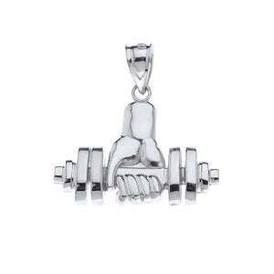 CaliRoseJewelry Sterling Silver Weightlifting Dumbell Barbell Fitness Gym Trainer Charm Pendant