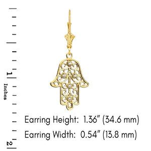 CaliRoseJewelry 14k Gold Hamsa Hand Cubic Zirconia Pendant and Earrings Set