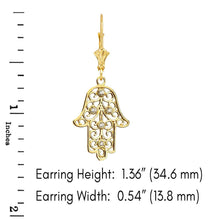 Load image into Gallery viewer, CaliRoseJewelry 14k Yellow Gold Hamsa Hand Diamond Pendant Necklace and Earrings Set